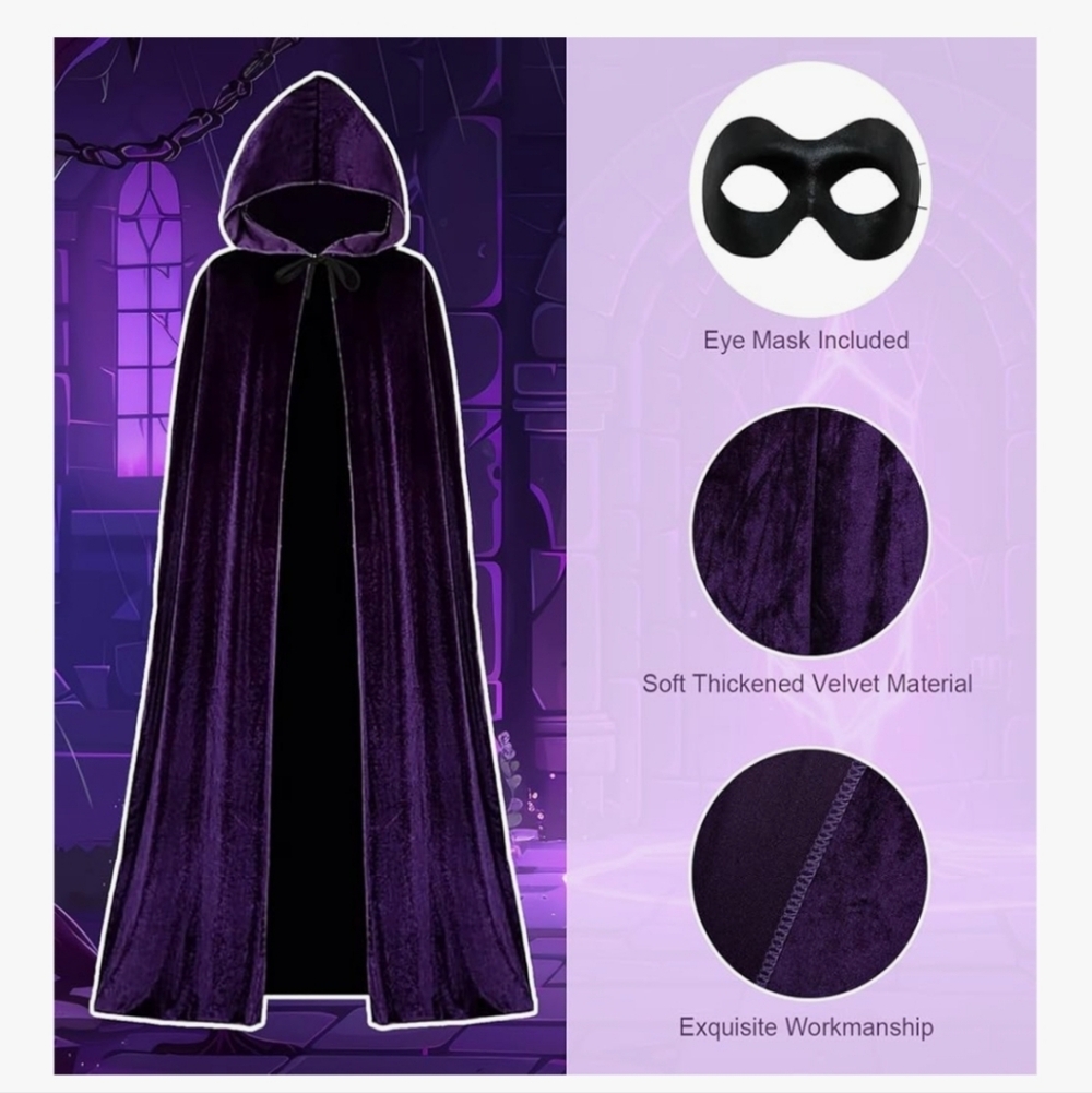 NWT Cosplay Costume Purple Cape With Belt & Mask One Size - Picture 8 of 9
